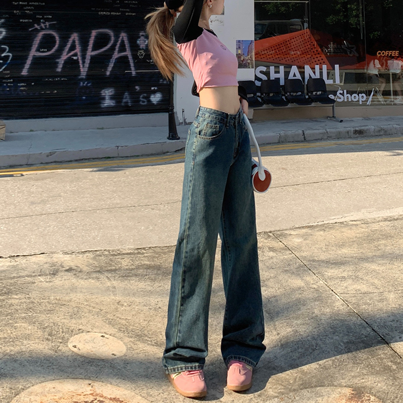 實拍2023秋冬熱賣高腰顯瘦個性時尚後袋重工藝設計闊腿拖地褲