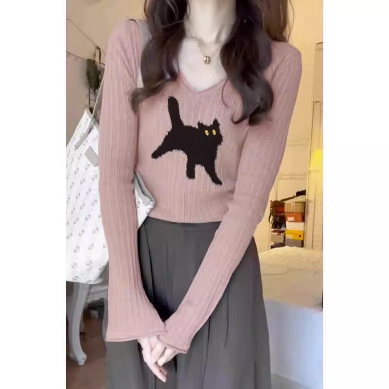 粉色修身長袖t恤女歐貨早秋冬新款打底衫內搭設計感獨特别致上衣