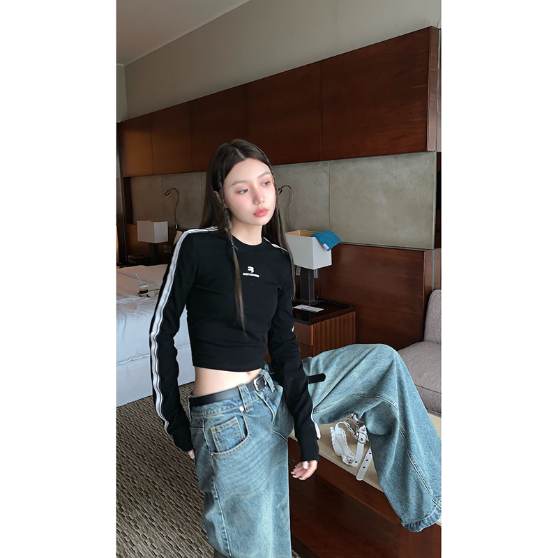 時尚超火辣妹設計感純欲風短款長袖T恤小眾打底衫女修身顯瘦上衣