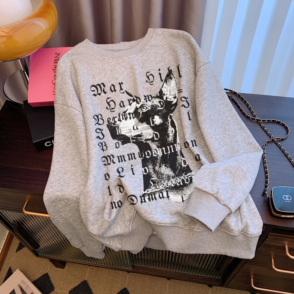 實拍  華棉薄款310g/加絨410g秋冬裝衛衣女印花大碼女裝