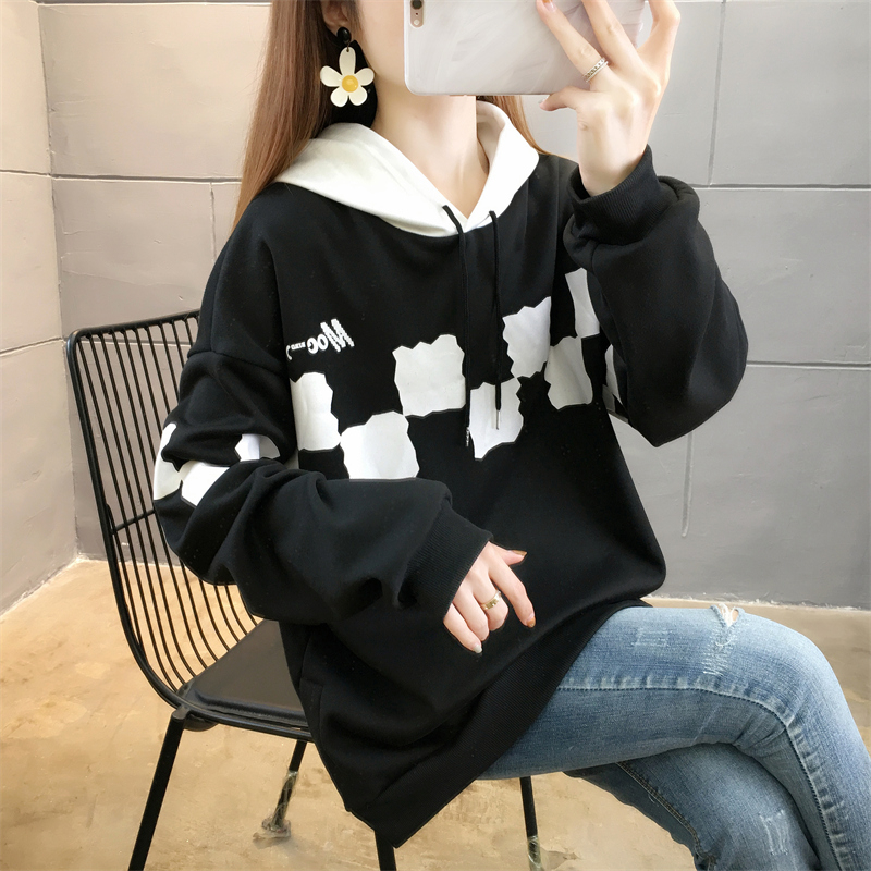 首發實拍牛奶絲複合寬鬆連帽加厚加絨衛衣女上衣