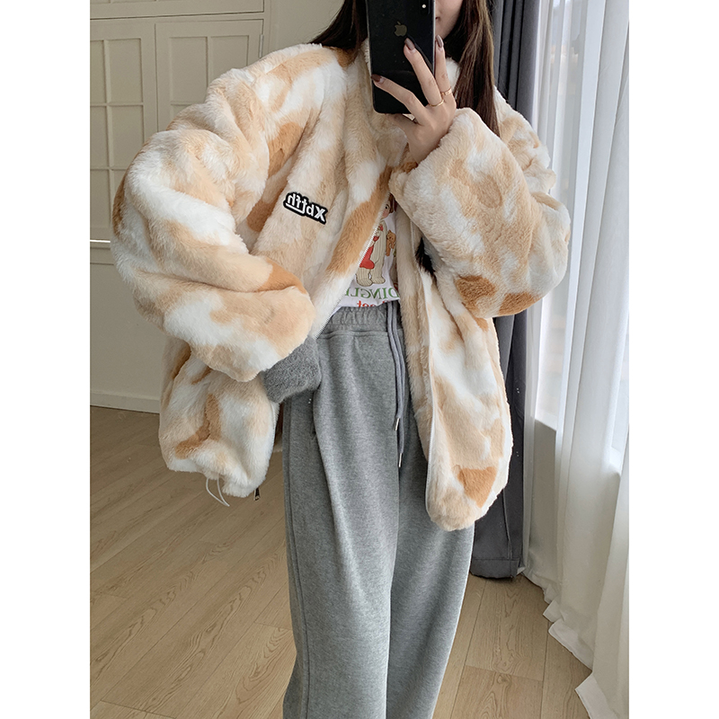 實拍 美式hiphop棉服女潮牌冬2023新款高級感加絨羊羔毛棉衣棉襖