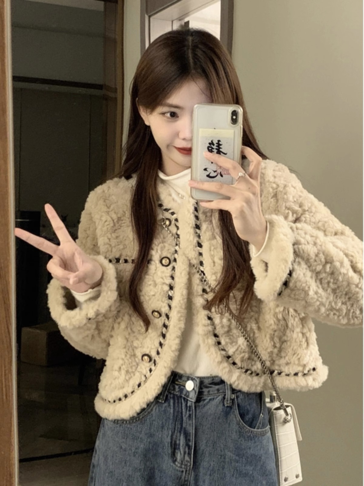 小香風羊羔絨毛毛外套女冬季加絨寬鬆百搭高級感氣質名媛短款上衣