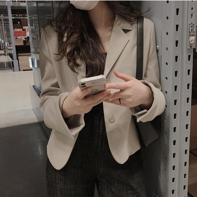 韓版二粒扣純色休閒短裝西裝女2023秋新顯瘦氣質短款小西服外套