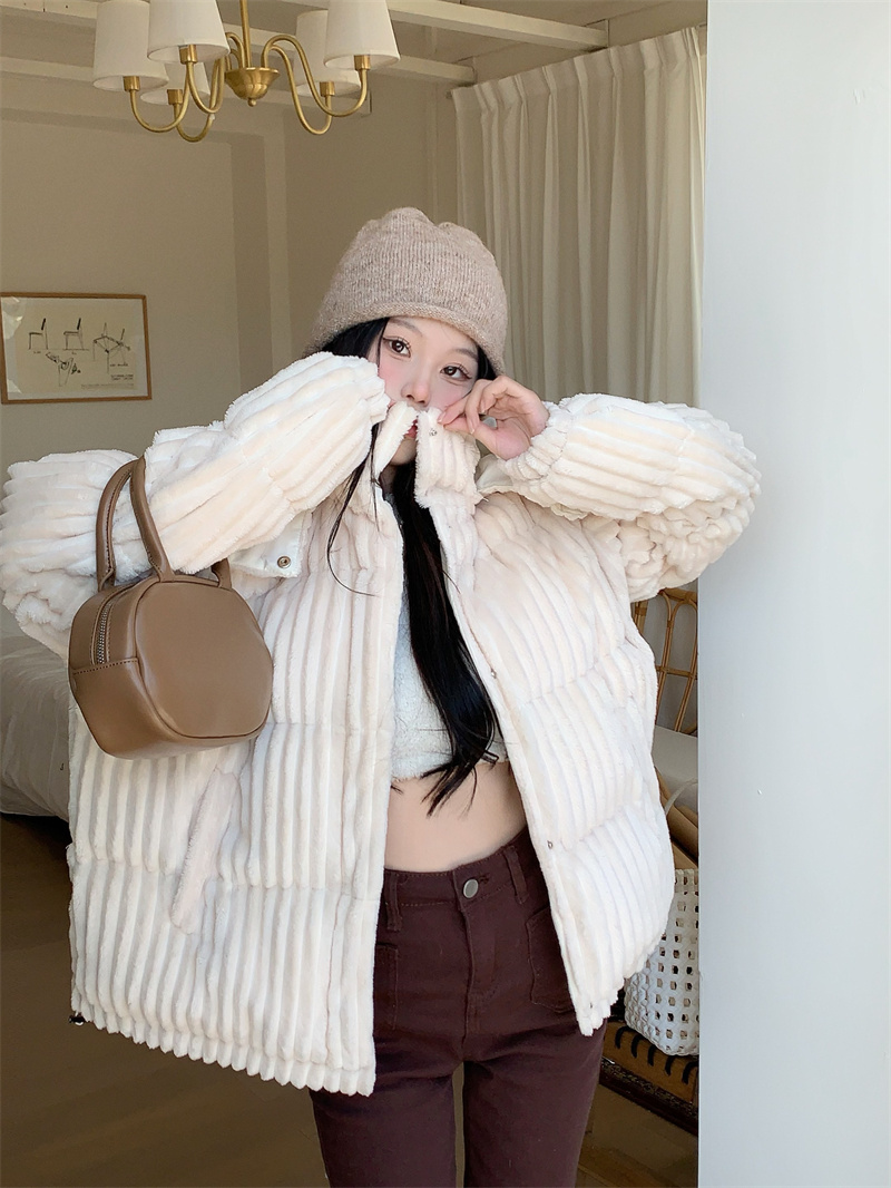 實拍~燈芯絨加厚保暖軟糯高級感連帽麵包服棉服女