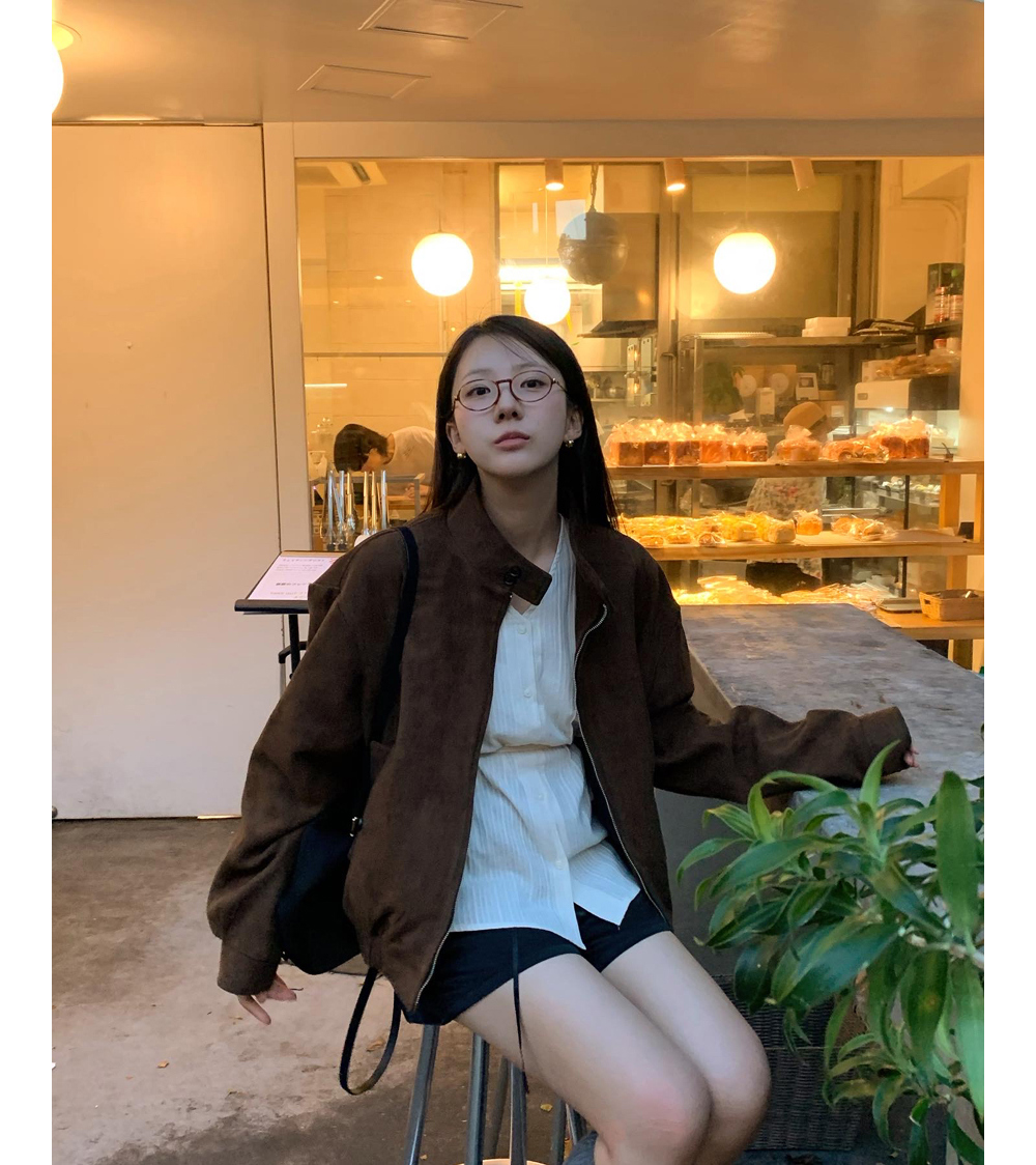 Korean ins autumn and winter retro warm deerskin double zipper jacket