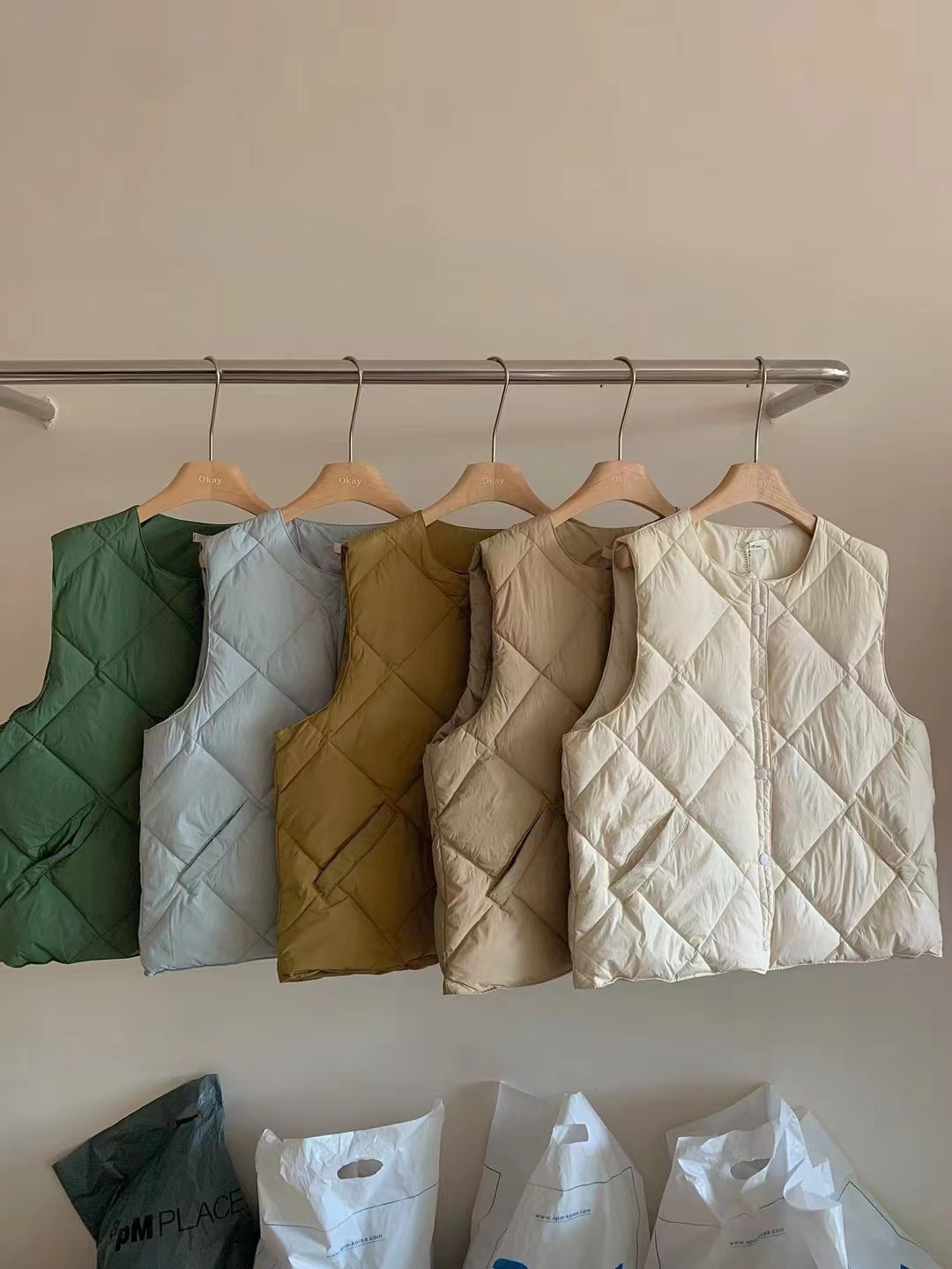 Actual shot ~ French gentle diamond down vest vest cardigan sleeveless loose casual cotton jacket
