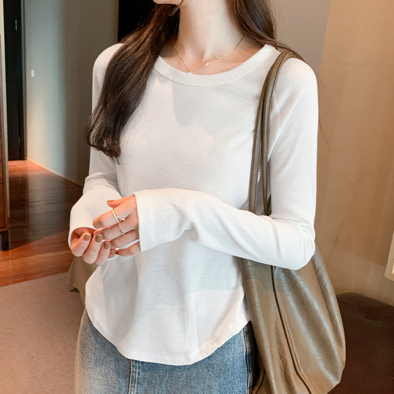實拍圖純色插肩袖設計感上衣女2023內搭基礎款上衣女