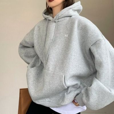 加絨加厚字母印花連帽衛衣女秋冬季寬鬆慵懶風上衣