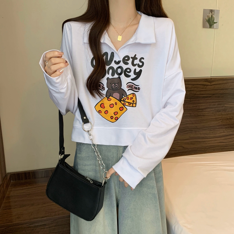 時尚超火polo領長袖衛衣女秋季新款設計感小眾港味寬鬆別致上衣潮
