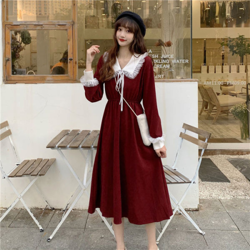  new style autumn and winter dresses, new style, French style fairy skirt for small women, waist slimming and temperament long skirt