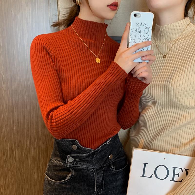 半高領外穿毛衣打底衫女內搭秋冬新款2023洋氣加厚修身百搭針織衫