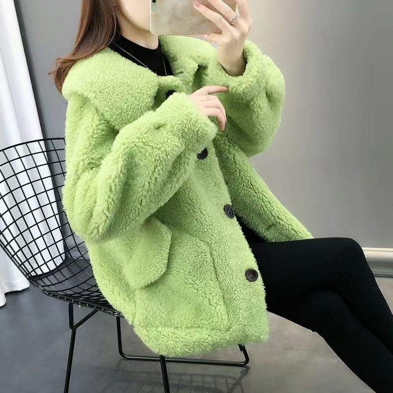 加厚保暖皮毛一體仿羊羔毛絨上衣2023秋冬新款韓版純色寬鬆短外套