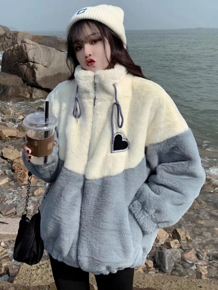 加絨加厚羊羔毛衛衣少女2023秋冬裝初中高中學生棉衣棉服外套