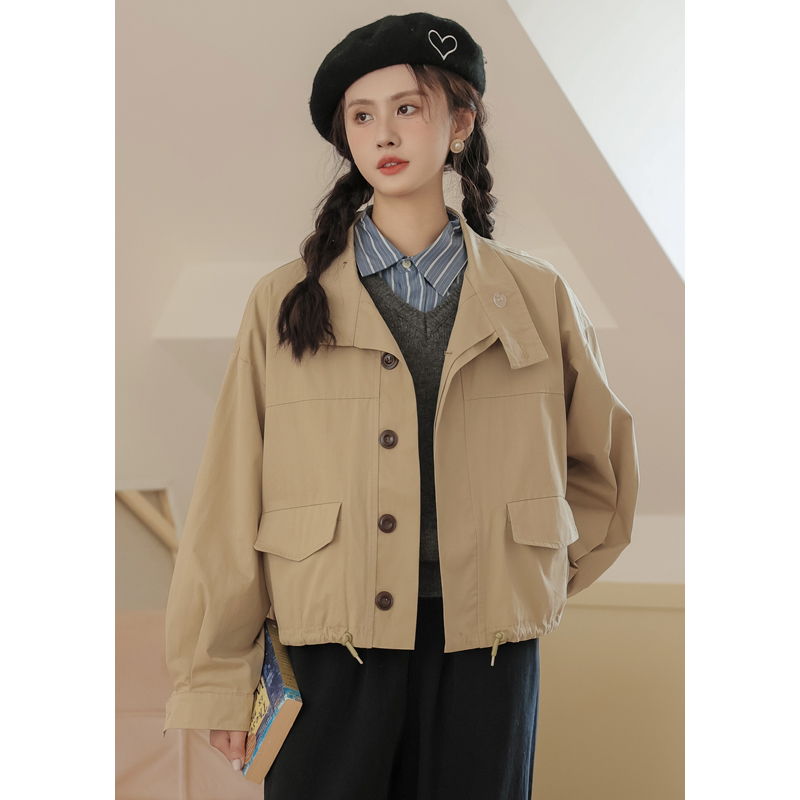 Not less than 99 real shots of retro hottie stand-up collar motorcycle jacket short jacket top