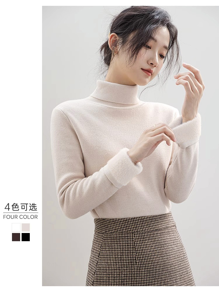 Korean style temperament all-in-one velvet bottoming shirt women's sweater sweater thickened velvet autumn and winter high collar with long sleeves
