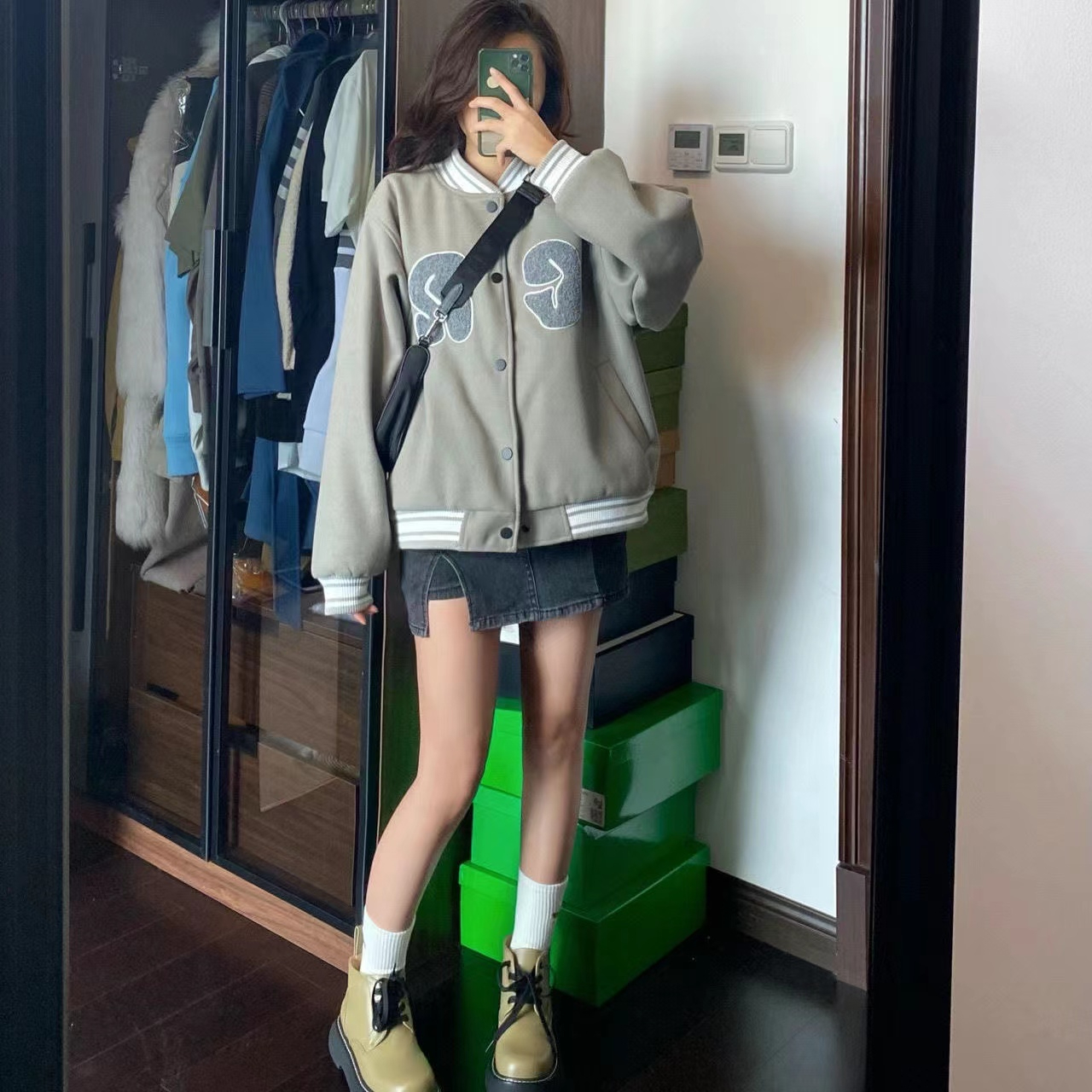 2023 autumn and winter plus velvet chic casual embroidered baseball uniform jacket for men and women Korean style loose design jacket versatile
