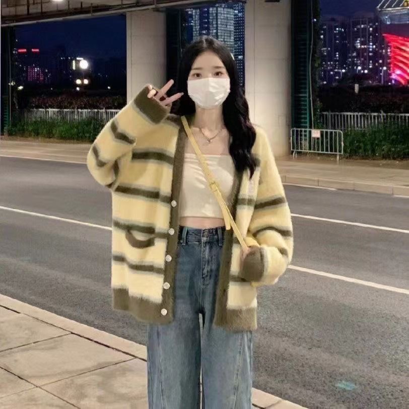 日系復古慵懶風開衫毛衣女秋冬設計感小眾加厚針織衫寬鬆上衣外套