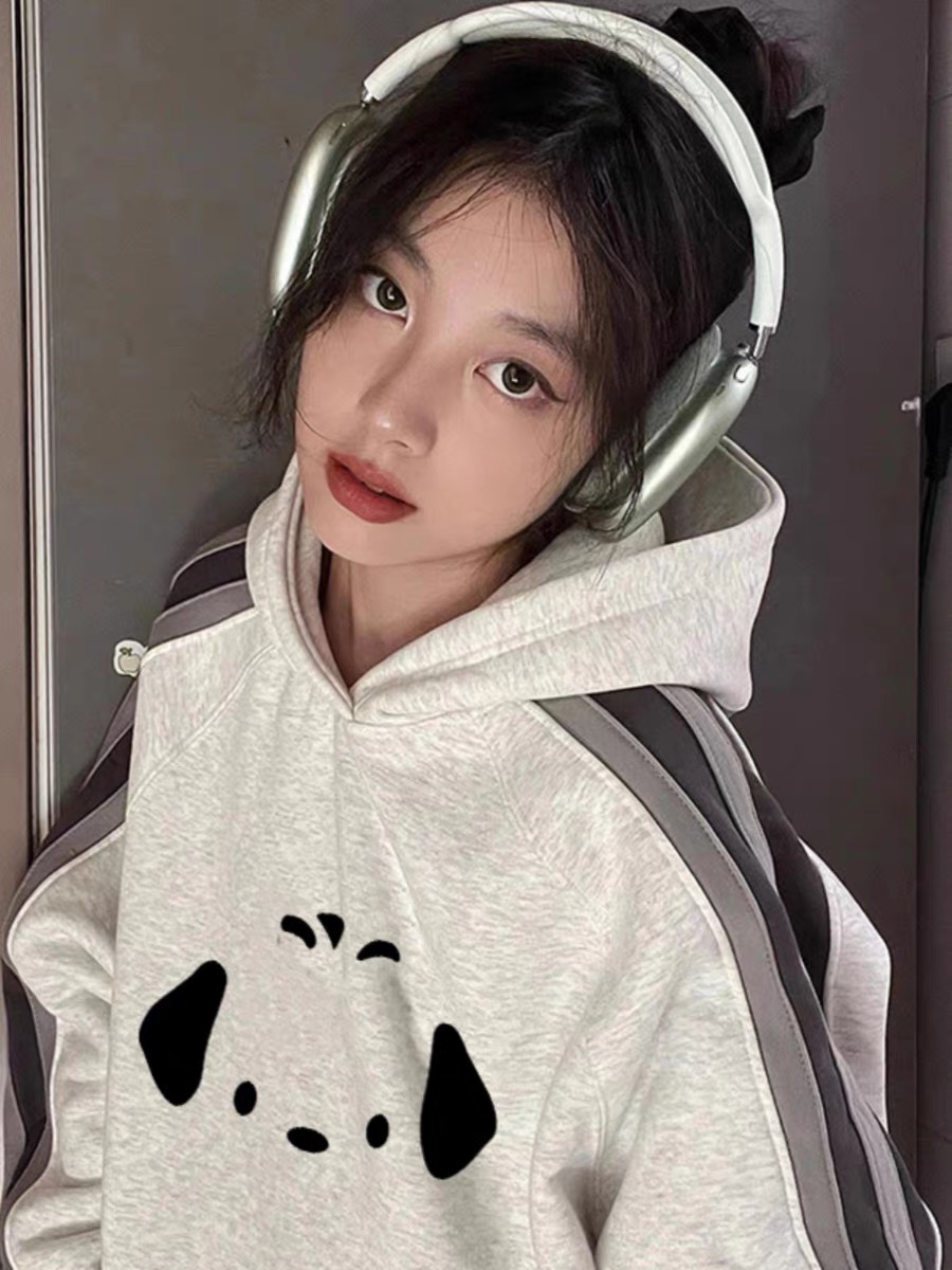 oversize美式連帽衛衣女2023秋冬慵懶街頭小眾設計感加絨加厚外套