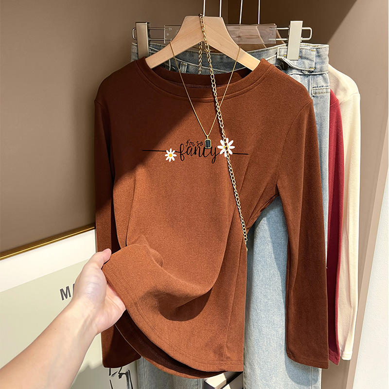 Actual shot of double-sided German velvet bottoming shirt for women in spring, autumn and winter with long-sleeved T-shirt brushed plus velvet and thickening.