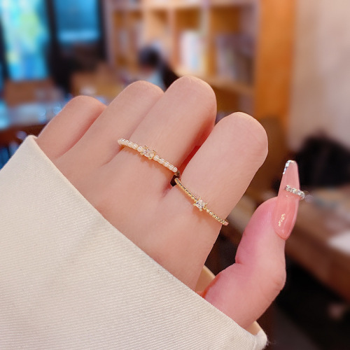 ins trendy Korean new simple set ring ring for women inlaid with zircon exquisite opening adjustable index finger ring