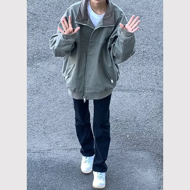 American trendy brand bomber jacket for women spring and autumn 2023 new loose long-sleeved zipper cardigan top ins