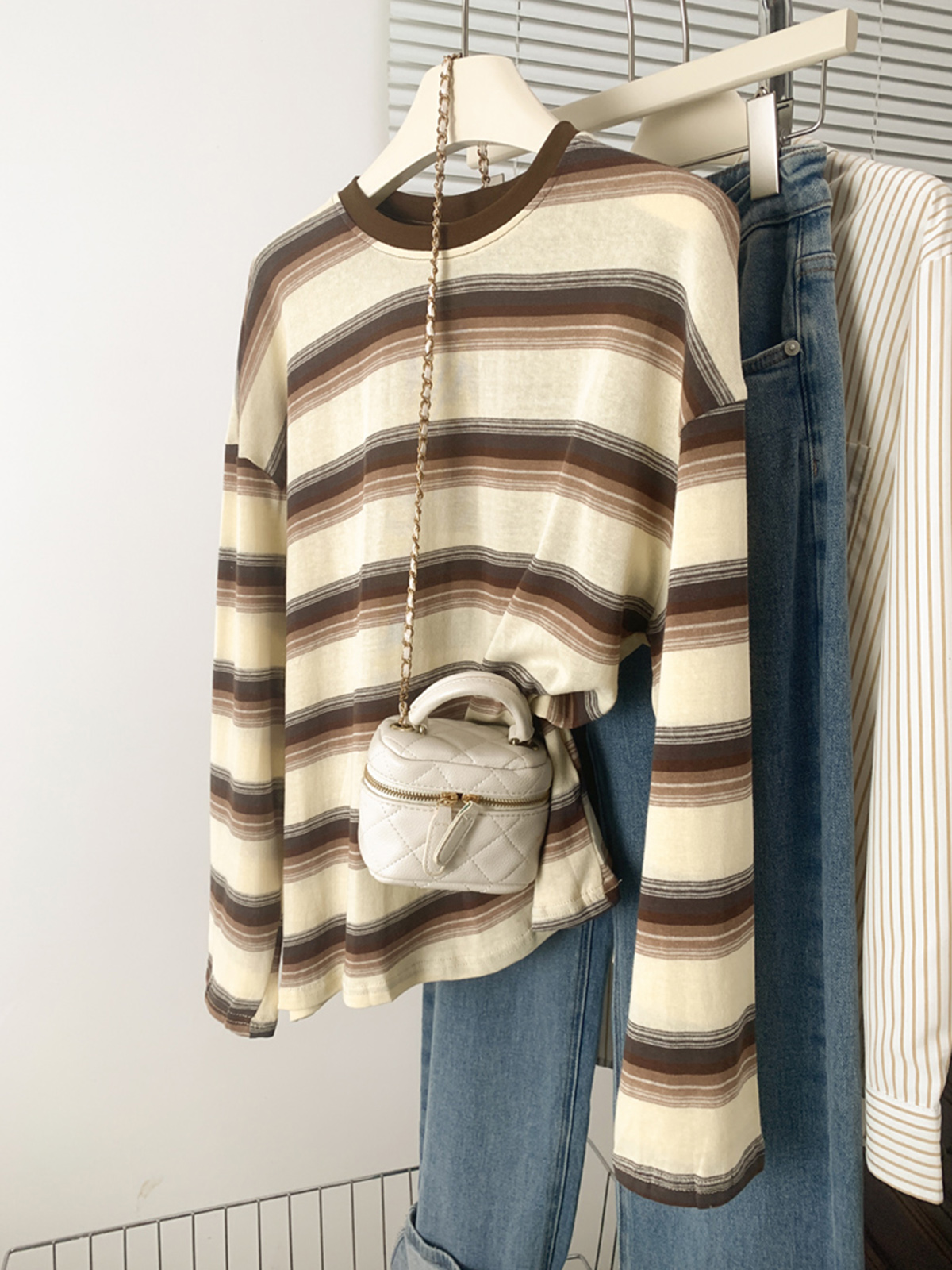 Real shot-Autumn original quality 100 cotton large size 300 pounds striped long-sleeved T-shirt bottoming shirt for women