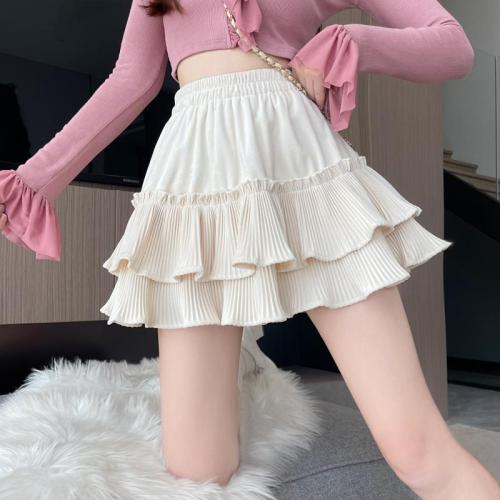 ****~Real shot of pleated ruffled velvet high-waisted A-line cake skirt puffy skirt short skirt for women in autumn and winter