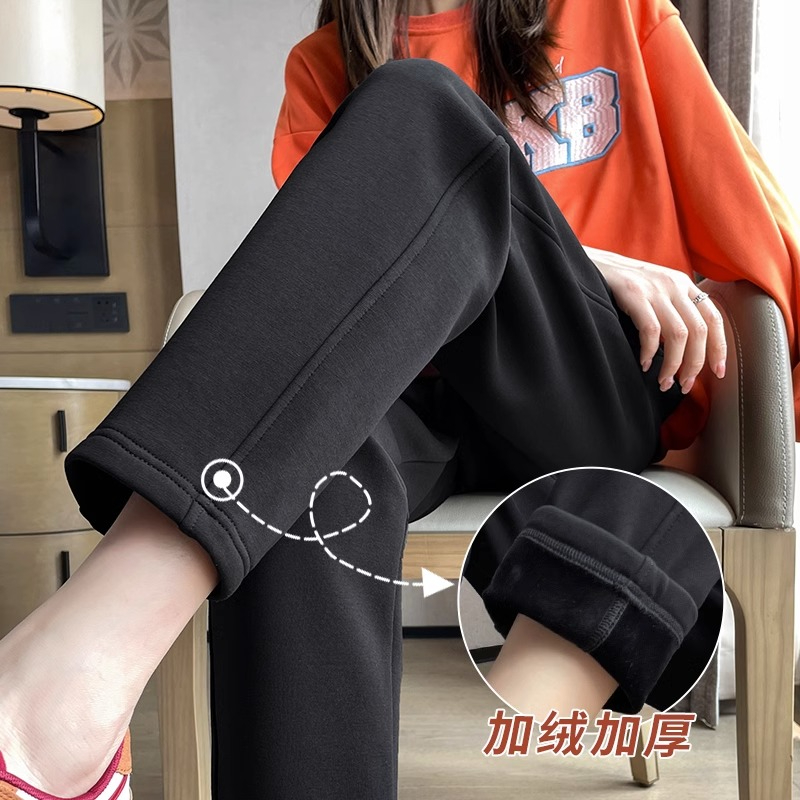 Composite true super sports pants for women spring and autumn 2023 new autumn and winter plus velvet sweatpants small narrow version straight pants trendy