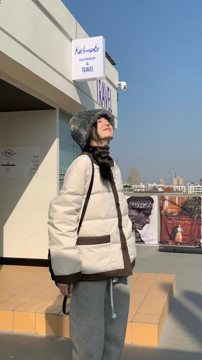 實拍撞色小香加厚保暖棉服外套