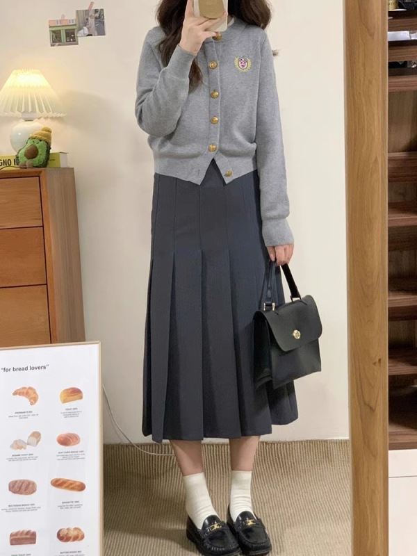 小個子學院風針織開衫女秋季穿搭高級感灰色毛衣外套2023新款上衣