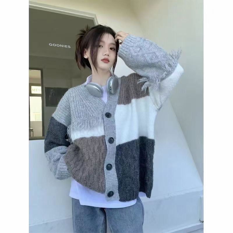 復古慵懶風V領流蘇針織開衫外套女秋冬韓系小眾別致上衣甜美毛衣