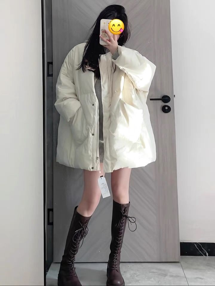 米白色棉服女2023年冬季新款韓版寬鬆大版棉襖保暖棉衣外套