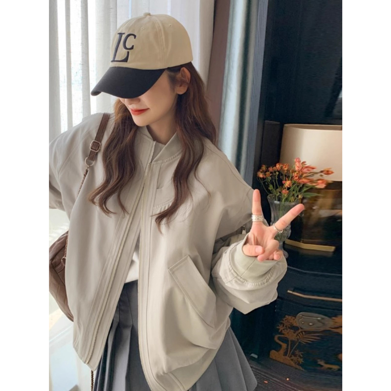 American high street lazy design workwear jacket for women in spring and autumn, loose and versatile baseball uniform jacket for small people