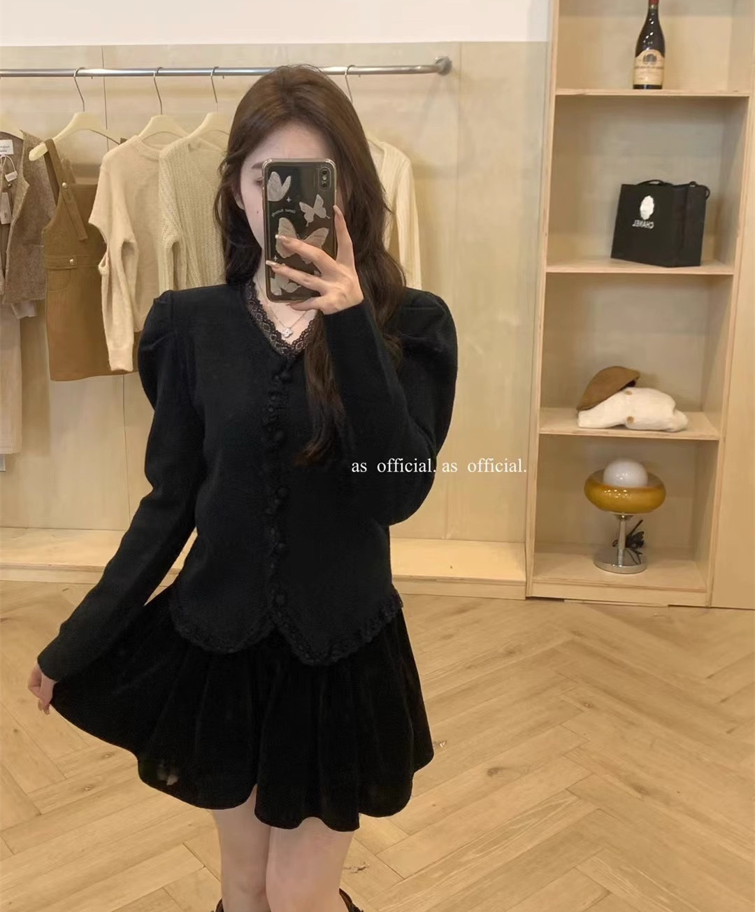 ANGELIA 溫柔風方領精緻蕾絲拼接針織衫內搭打底毛衣女23秋冬新款