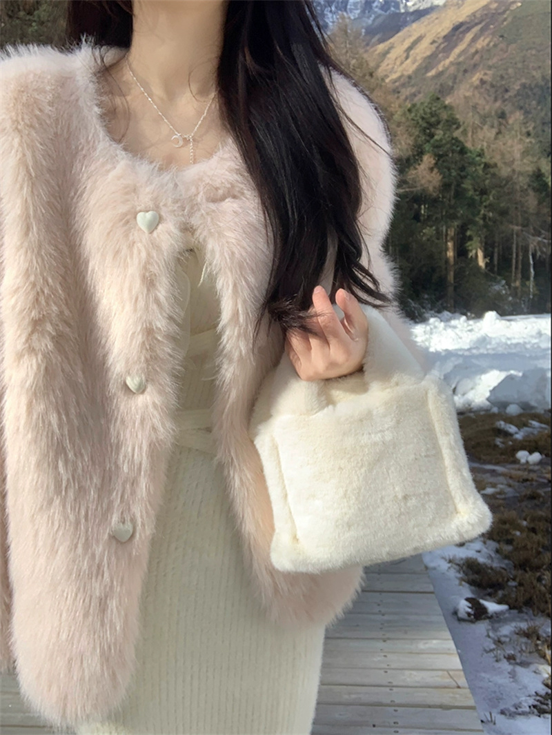 2023秋冬季新款粉色外套女秋冬毛毛短款長袖小個子