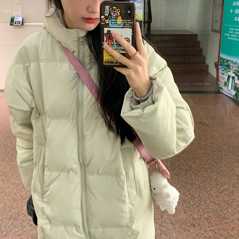 韓版chic小清新抹茶綠外套女冬季新款加厚保暖小個子長款過膝棉服