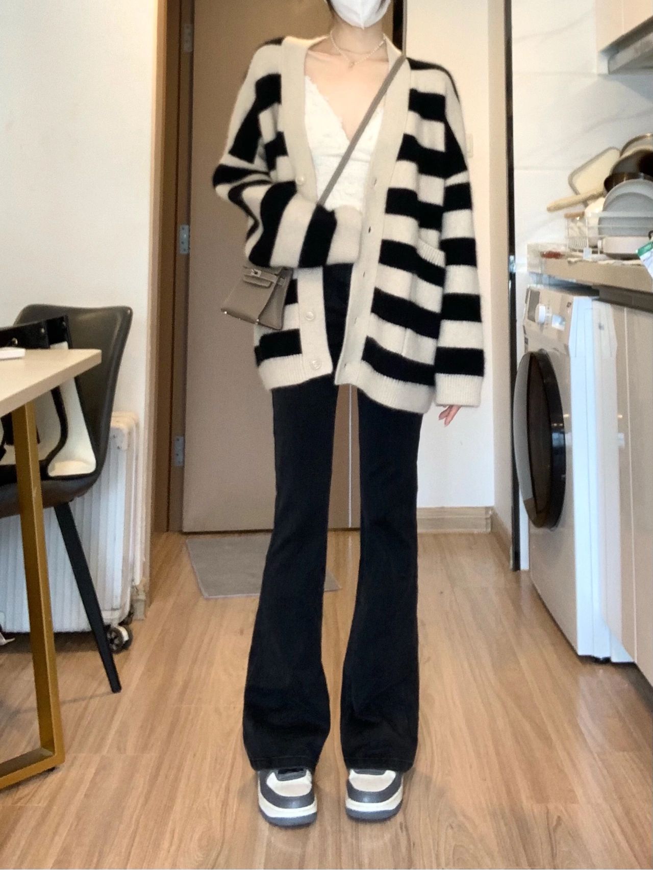 MEIMEI梁美美條紋軟糯針織開衫女秋冬加厚慵懶風韓版寬鬆毛衣外套