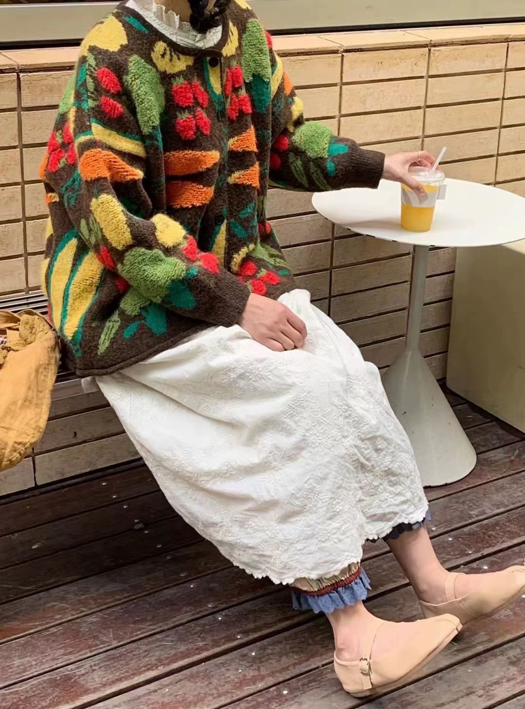 新款甜美蔬菜花毛巾繡休閒寬鬆慵懶風毛衣外套復古百搭針織開衫女