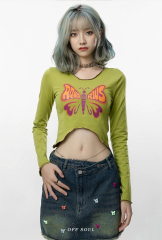 Dopamine Sweet Cool Short Long Sleeve T-Shirt Women's Spring and Autumn European and American Millennial ABG Hot Girl Top