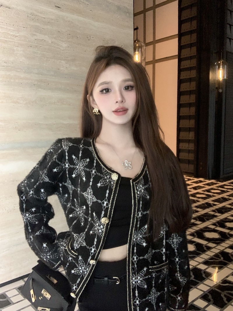 Real shot imitation mink velvet ladylike style sweater contrasting color short coat for women