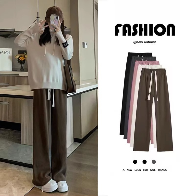 Pocketed chenille wide-leg pants for women spring and autumn 2023 new high-waist drape autumn and winter casual straight corduroy