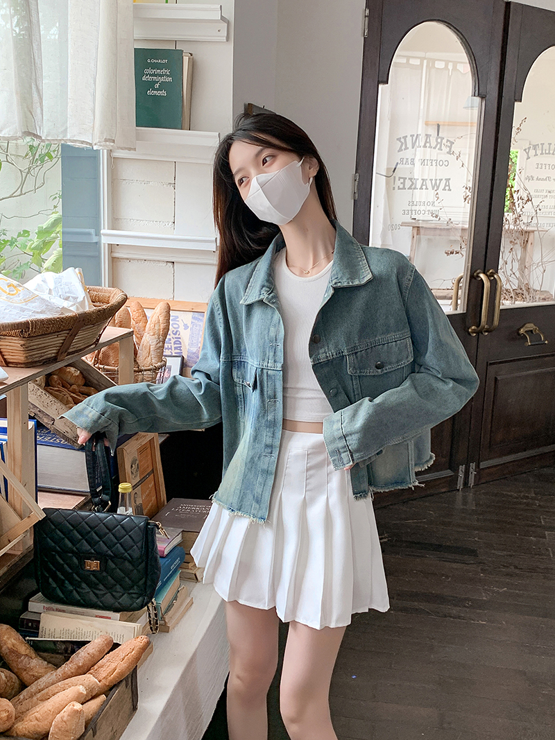 實拍~復古風牛仔外套女款2023秋季新款寬鬆顯瘦百搭長袖上衣
