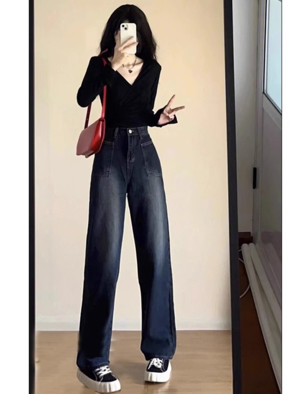 v領修身長袖t恤女2023新款秋冬內搭打底衫純棉緊身高腰短款上衣服