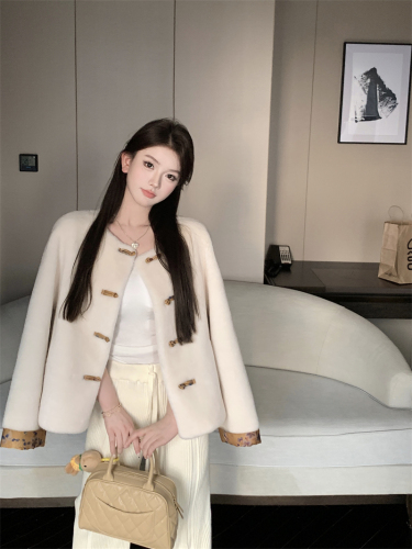 Actual shot Chinese-style Korean style fur all-in-one short lamb fur coat