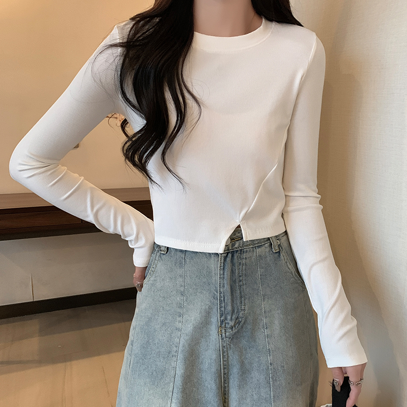 實拍打底衫女秋季內搭長袖T恤2023新款設計感辣妹短款上衣潮