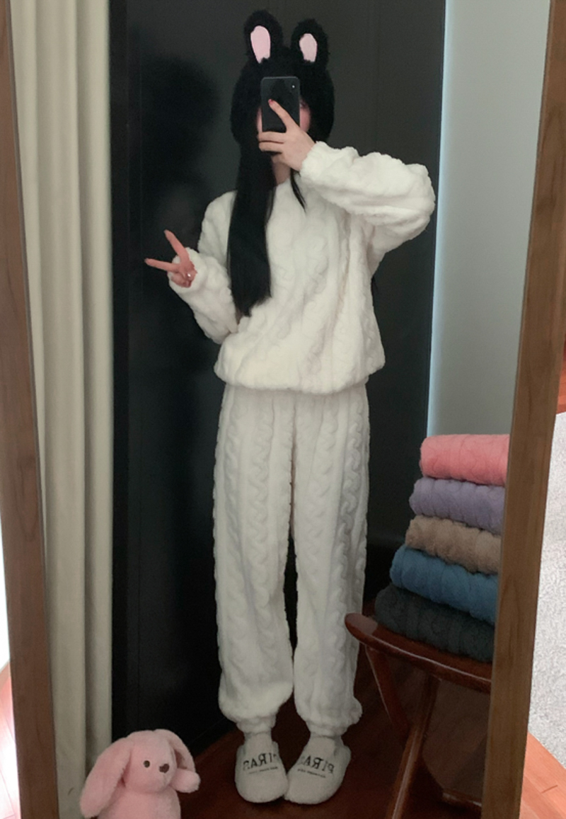實拍 新款加絨加厚保暖珊瑚絨家居服兩件套