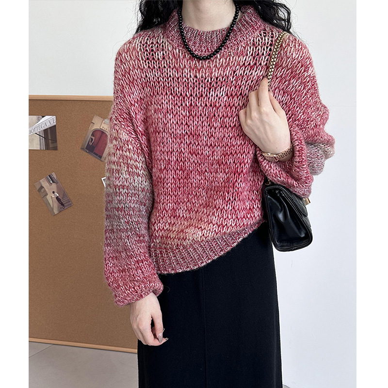 Actual shot~European beautiful sweater for women 2023 autumn and winter new Korean style round neck lazy knitted sweater short style