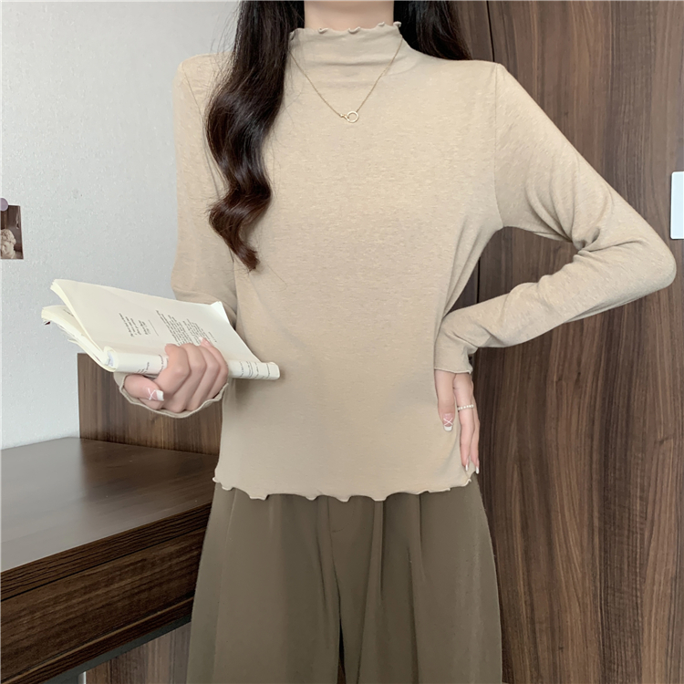 Actual shot of autumn Korean style half turtleneck slim fit 9-color slim bottoming shirt long-sleeved T-shirt for women