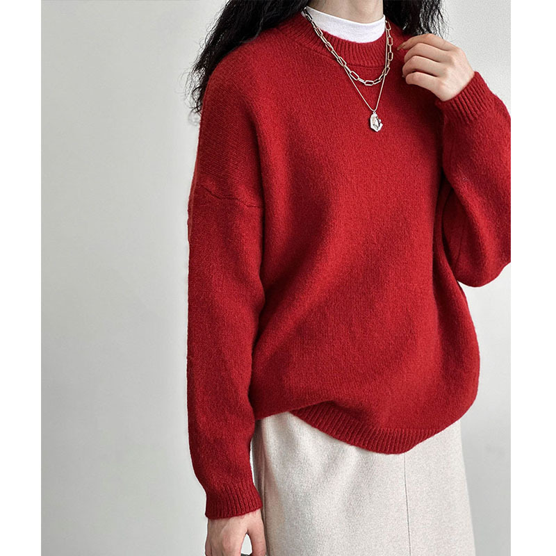 Actual shot ~ Autumn and winter milk style women's 2023 new autumn and winter Korean style loose and gentle solid color round neck sweater